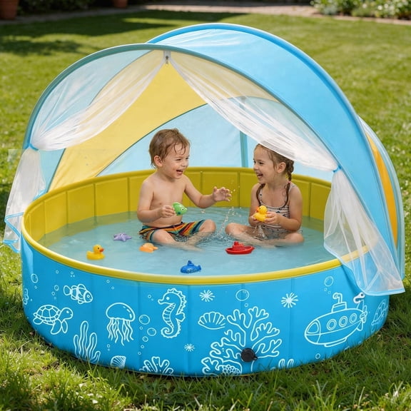 BPPEG Kids Pool,Foldable Kiddie Pools for Toddler,Swimming Pool with Canopy for Backyard,Kids Pool