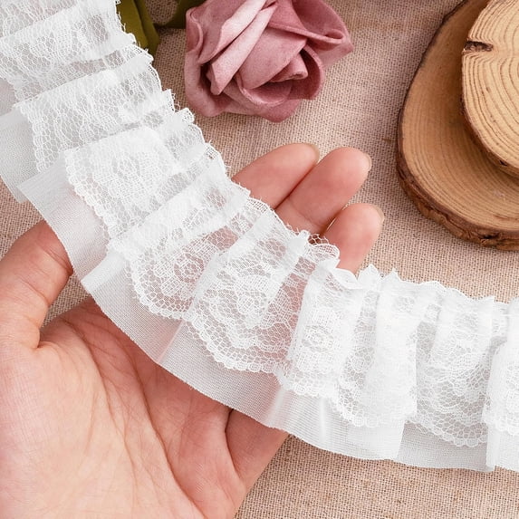 Cream Ruffle Ribbon BPPEG Lace Trim Ribbon,Ruffle Ribbon,12-Yard White Lace Ribbon,2.01 ...