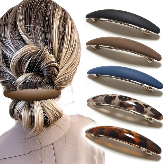 BPPEG Large Hair Barrette 4 Inch No Slip Not Easy to Break French Hair Clips for Women Thick to Thin Hair, 5 Pack Oval Barrette