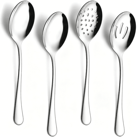 BPPEG Large Serving Spoons Set of 4,9.8 Inch Stainless Steel Serving Utensils Set Includes Slotted & Solid Spoons for Buffet Party Catering Wedding Kitchen Restaurant,Dishwasher Safe