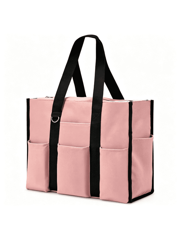 Large Tote Bag for Women Waterproof with 12 Pockets Top Zipper Closure Utility Teacher Nurse Bags for Work School Waterproof Teacher BagPink