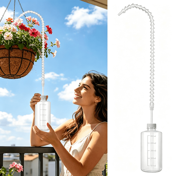 BPPEG Long Reach Hanging Plant Watering Bottle-19.6" Adjustable Nozzle,16.9Oz (500Ml) Squeeze Watering Can for Indoor Outdoor Ceiling Plants Adjustable Nozzle Plant Watering Can