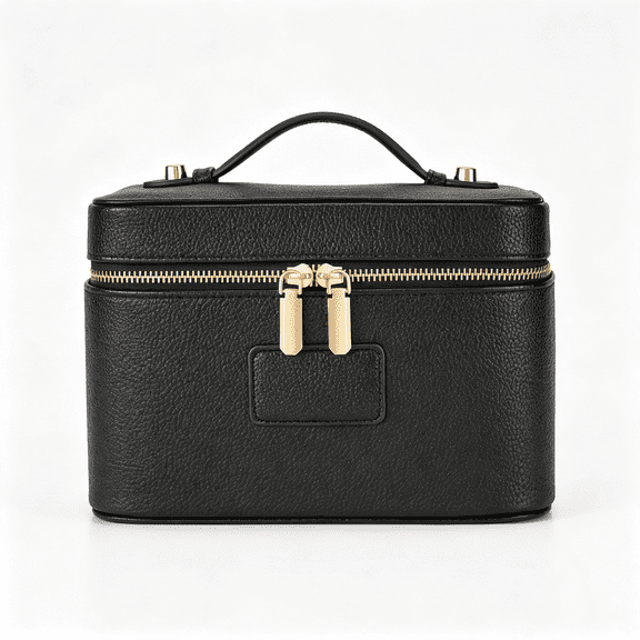 BPPEG Makeup Bag Travel Toiletry Leather Cosmetic Case, Waterproof Makeup Organizer with Brush Holder, Wipe Clean Removable Divider Vanity Train Bag for Women, Black