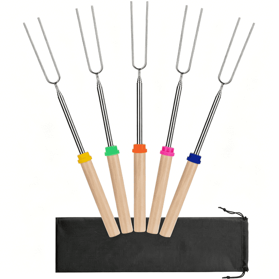 BPPEG Marshmallow Roasting Sticks, 32", 5 Pack, Extendable Stainless Steel Smores Sticks for Fire Pit, Smores Skewers, Campfire Cooking Equipment