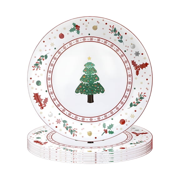 BPPEG Merry Christmas Paper Plates, 8" Winter Theme Tree Dessert Plate, Disposable Redberry Plates Paper, Cake Salad Fruit Cartoon Tableware, Holiday Serving Supply, Bbq Picnic Favor