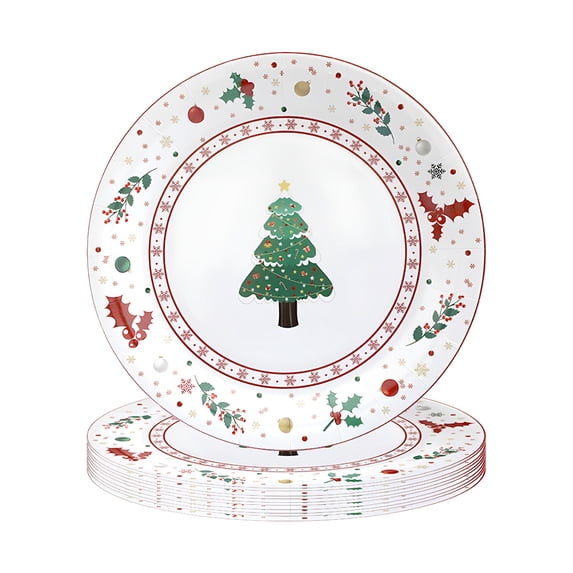 BPPEG Merry Christmas Paper Plates, 8" Winter Theme Tree Dessert Plate, Disposable Redberry Plates Paper, Cake Salad Fruit Cartoon Tableware, Holiday Serving Supply, Bbq Picnic Favor