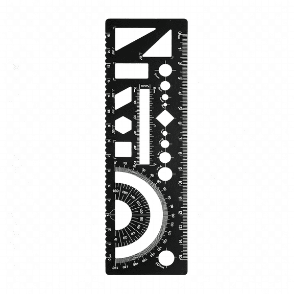 BPPEG Multifunctional Geometric Rulers 15cm Metric and SAE Aluminum Straight Edge Protractor Angle Math Measuring Ruler Geometric Drawings Templates for Drawing Drafting, Black