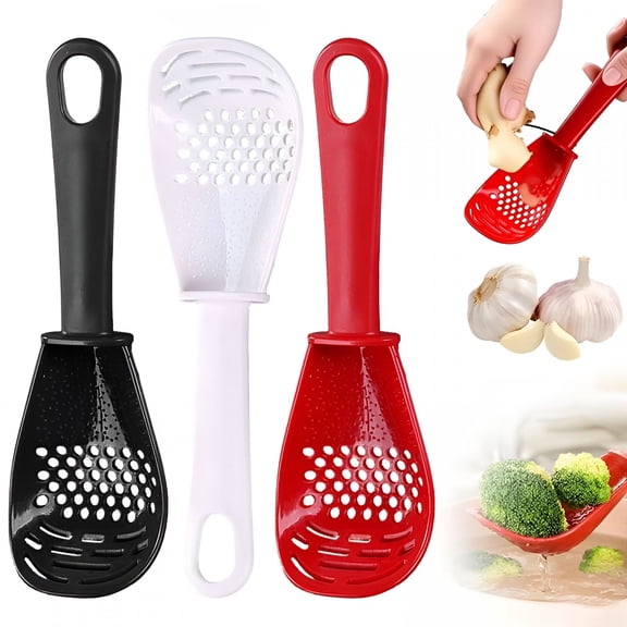 BPPEG Multifunctional Kitchen Cooking Spoon,Multipurpose Grinding Spoon Strainer Spatula Cooking Spoon,Silicone Slotted Spoons for Cooking Serving All-In-One Kitchen Utensils (3 Colors)