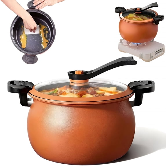 BPPEG Multifunctional Large Capacity Non-Stick Pressure Cooker,Pressure Cooker 8 Qt,Visible Transparent Glass Cover,Anti-Scalding Handle,for Family Meals,Soups,Stews