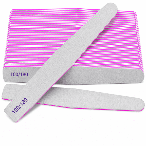 BPPEG Nail Files 100 180 Grit Emery Board 12 pack 7.09 " Professional Acrylic Natural Manicure Tool Nail Files