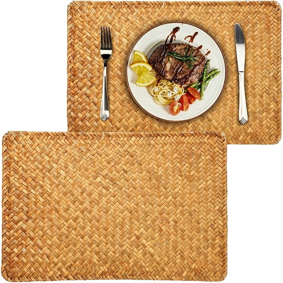 BPPEG Natural Seagrass Rattan Placemats, 2 Pack Woven Table Mat Place Mat Sea Grass Meal Placemat for Dining Table and Kitchen, Rectangular 17 X 11.8