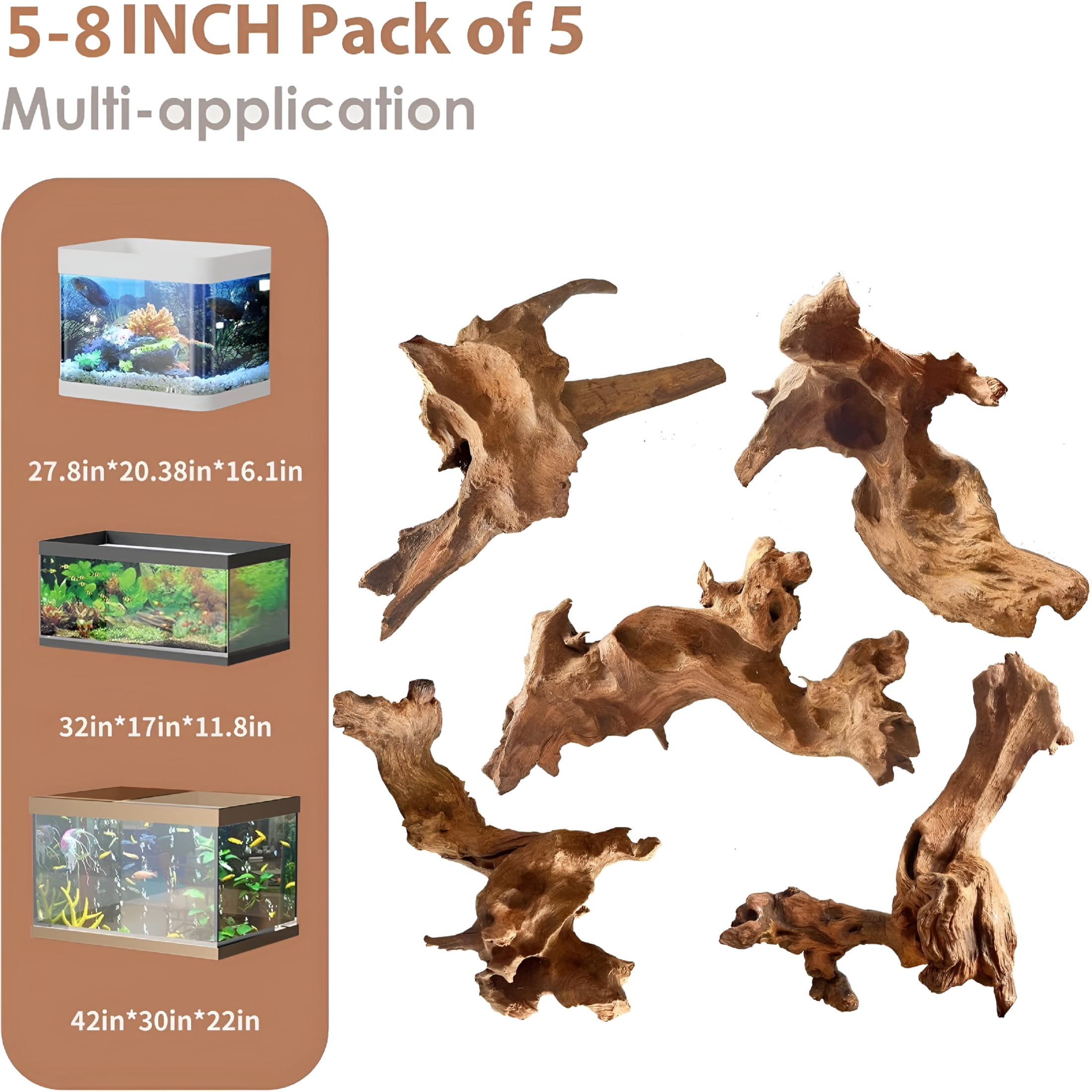 ACDANC Natural Aquarium Driftwood 5Pcs 4-8 Inch,Low Tannin Fish Tank Decoration