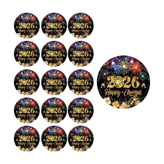 BPPEG New Year Party Tableware Set 16 Disposable Paper Plates and Cups with 2026 Theme, Festive Fireworks Design, Food-Safe, for Celebrations