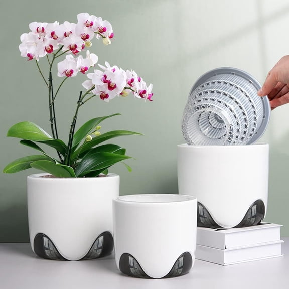 BPPEG Orchid Pots with Holes for Repotting,Double Layer Plastic Imitate Ceramic Orchid Planter Provide Good Air Circulation,Clear Orchid Pot Match Decorative Orchid Container,5",Set of 1
