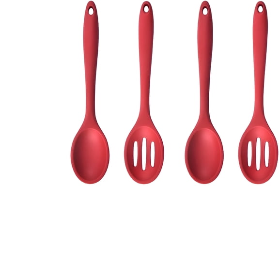 BPPEG Pack of 4 Large Silicone Cooking Spoons,Kitchen Spoon Set,4 Pcs Solid Spoons and Slotted Spoons,Heat-Resistant Kitchen Utensils for Mixing,Serving,Draining,Stirring