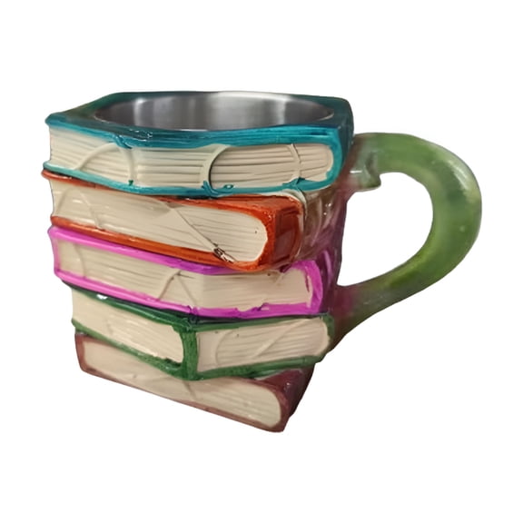 BPPEG Painted Book Mug,Handmade Painted Books Coffee Mug,Novelty 3D Books Stack Drinking Mug,Unique Colorful Coffee Cup Collection for Literature Book Lovers (300Ml)