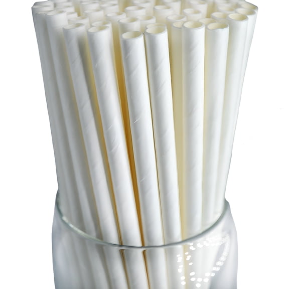 BPPEG Paper Straws Solid White Paper Drinking Straws 100 Count Box Disposable Straws