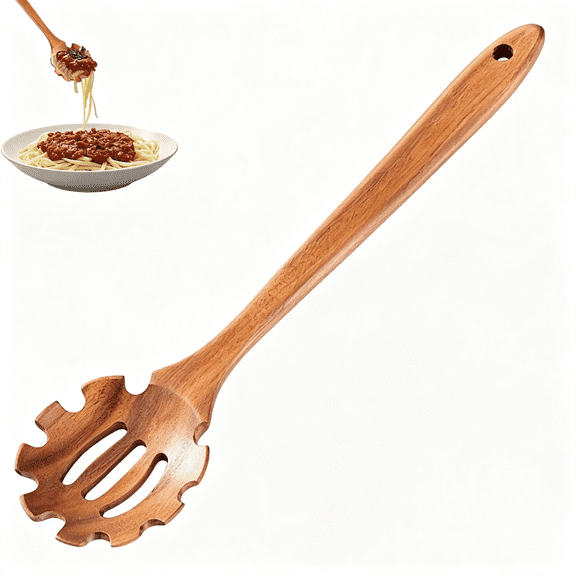 BPPEG Pasta Spoon with Teeth Wooden Spoons for Cooking Acacia Wood Spaghetti Spoon Pasta Fork Noodle Scoop,Elaborately Polished Wooden Spaghetti Server with Teeth