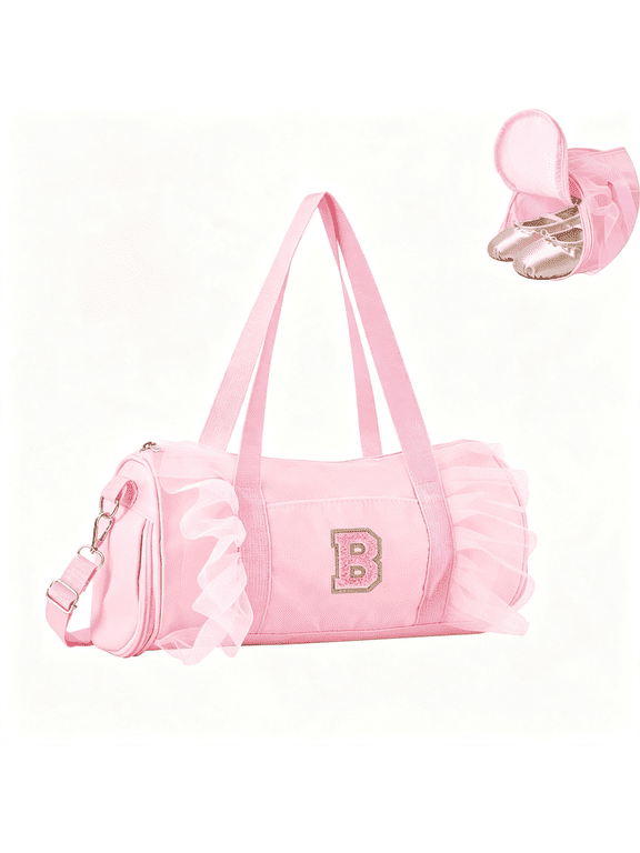 Personalized Initial Dance Bag for Girls 4-6,Small Lace Gym Sport Yoga Cheer Bags Gift Teen Girls,Cute Letter Kids Ballet Toddler Travel Duffel Tote with Adjustable Straps(Pink-B)