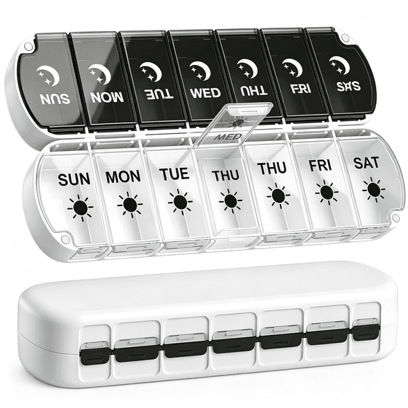 BPPEG Pill Organizer 2 Times a Day,Foldable Weekly Am Pm Pill Case,Large Pill Box Easy to Open,Never Spill Pills,Magnetic Travel Medicine Pill Organizer 7 Day,Day Night Pill Container for Vitamin