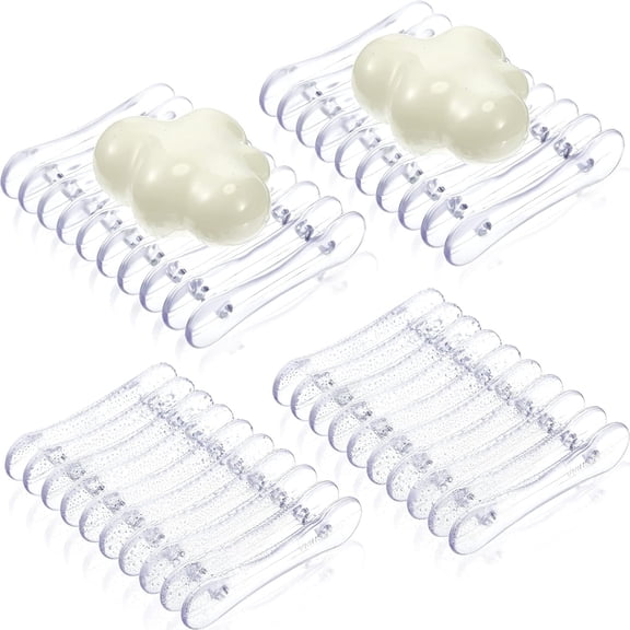 BPPEG Plastic Bar Soap Holder Soap Saver Tray Bar Dish Self Draining Dishes for Sponge Dryer Bathroom Toilet Shower Kitchen Restaurant Counter(Clear,4 Pieces)