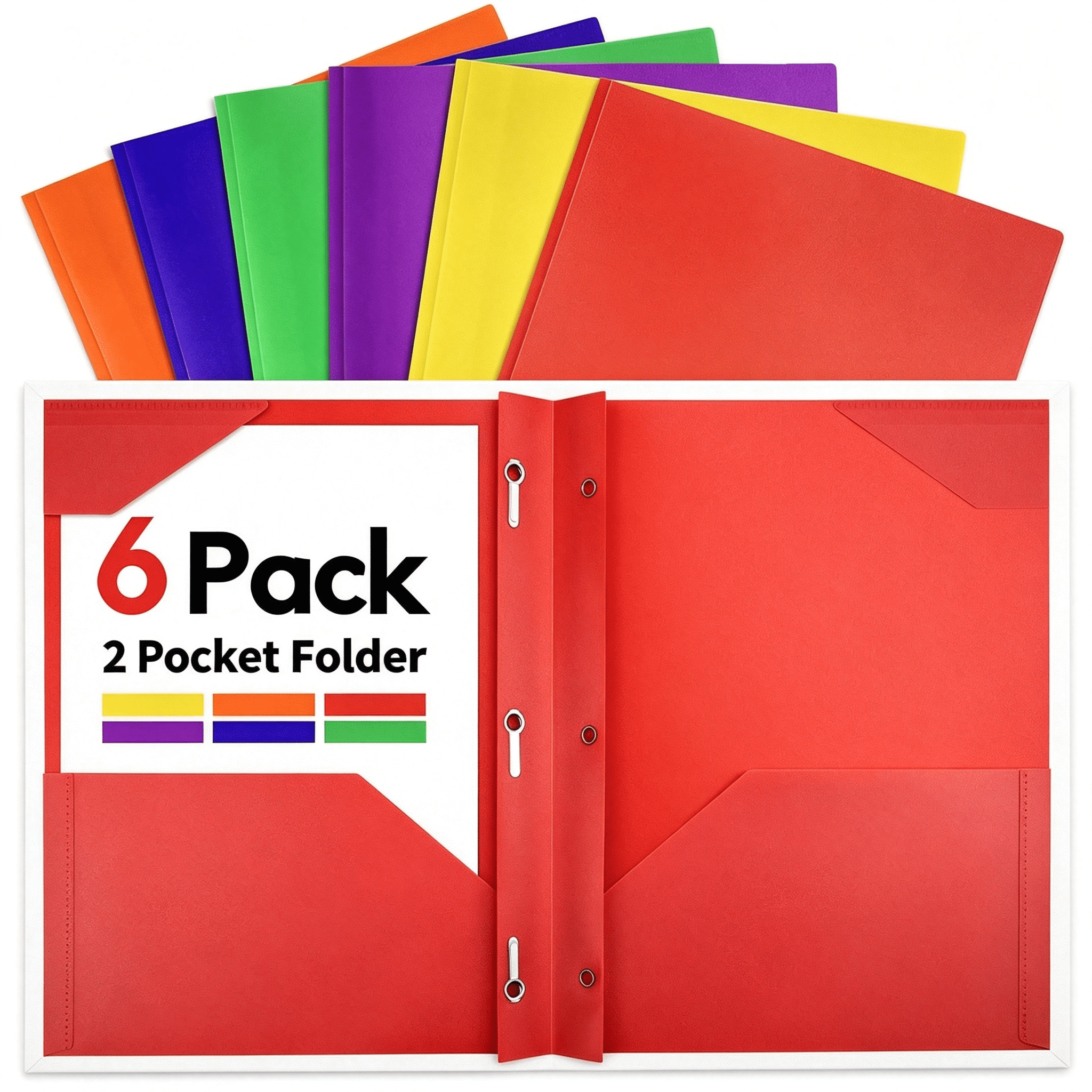 Plus Folder BPPEG Plastic Folders with Pockets and Prongs,6 Pack Assorted Color ...