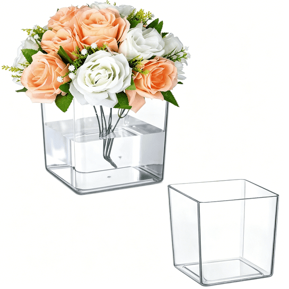 BPPEG Plastic Vases for Flowers 1 Pieces 15" X 15" Square Acrylic Vases for Centerpieces Cube Plastic Flower Vase for Wedding Centerpieces Home Floral Plant,Glass Water Bottle Acrylic Vases