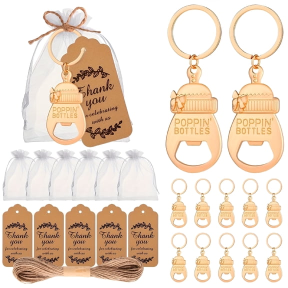 BPPEG Popping Bottle Openers Baby Shower Return Favors for Guests Bottle Opener Decorations and Souvenirs with Organza Bags Thank You Tags for Theme Party Favors Baby Shower Decorations(10 Sets)