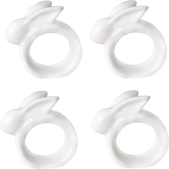 BPPEG Porcelain Rabbit Napkin Rings-Easter Bunny Napkin Rings Holder,Set of 4 White Bunnies
