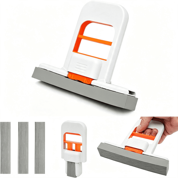 BPPEG Portable Mini Foldable Desktop Mop,Self-Squeeze Small Mop for Kitchen,Counter,Bathroom,Glass,Tile,Wet and Dry Use with Replaceable Head Portable Mini Mop (Orange)
