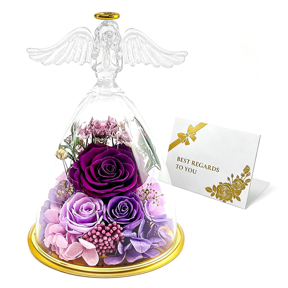 BPPEG Preserved Flowers in Glass Angel Figurine,Flowers for Delivery,Preserved Roses Gifts for Mom Women Gifts for Birthday Mothers Day Anniversary Rose Gift for Grandma Wife Friend Her