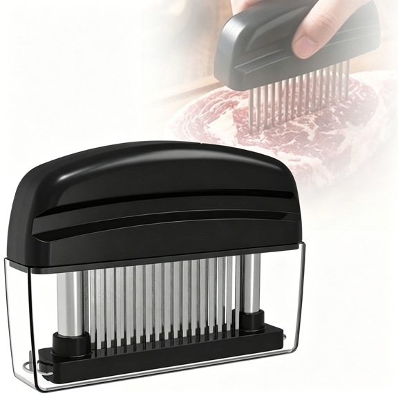 BPPEG Professional Spring-Loaded Meat Tenderizer,Meat Tenderizer Tool with 48 Stainless Steel Needle Blades,Kitchen Cooking Machine Gadgets Tools for Tenderizing Beef Chicken Steak(Black)