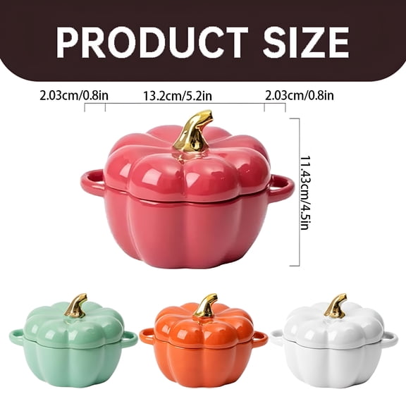 BPPEG Pumpkin Dutch Oven,Ceramic Pumpkin Dutch Oven with Lid: Oven Safe Soup Bowls & Casserole Dish,Double Ear Design for Home Cooking,Baking Serving Pot Seasonal Tableware