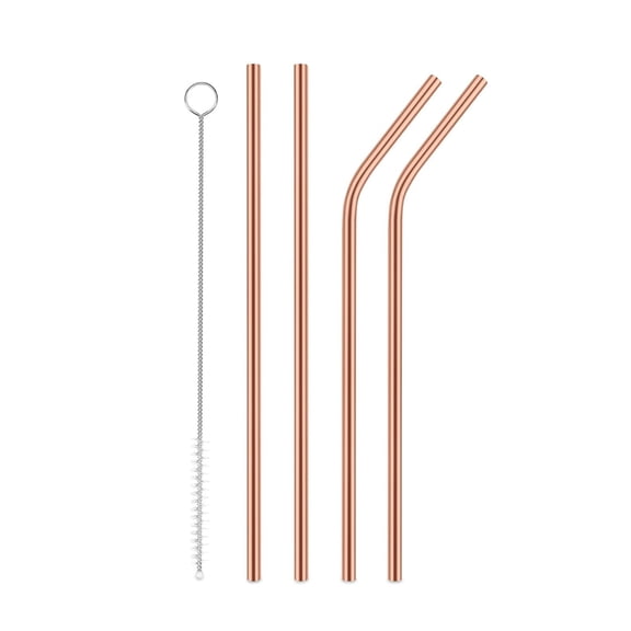 BPPEG Pure Copper Drinking Straws Set, 8.5inch Long with Cleaning Brush | Reusable, Handcrafted, Food-Grade, 2 Straight & 2 Bent Copper Straw Gift Set Eco-Friendly Reuseable Straws