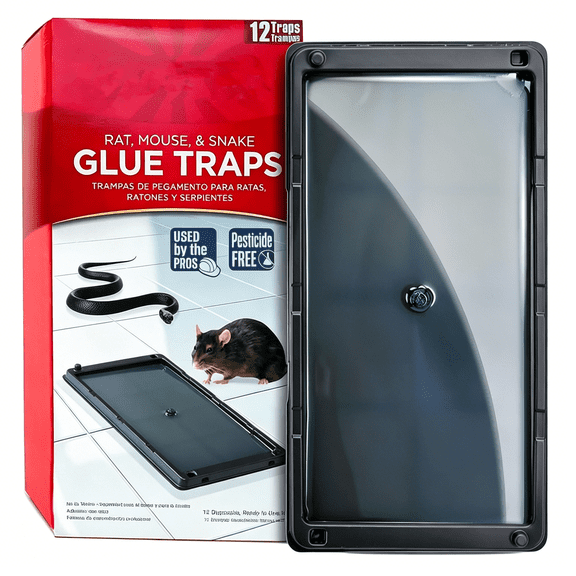 BPPEG Rat,Snake and Mouse Traps 12Pk,Large Bulk Glue Rat Traps for Home,Adhesive Plastic Tray for Inside House,Snake,Mice,& Spider Catcher,Pest Control for House&Garage