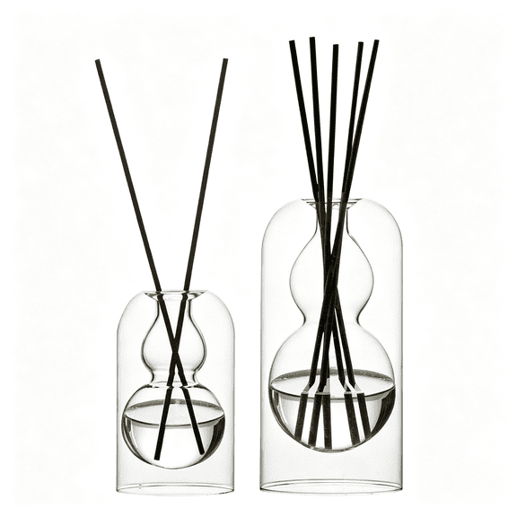 BPPEG Reed Diffuser Bottles 2Pcs/Set,Glass Gourd-Shaped Empty Diffuser Bottle with 15 Reed Sticks for Diy Aromatherapy,Home Fragrance Decor Glass Diffuser