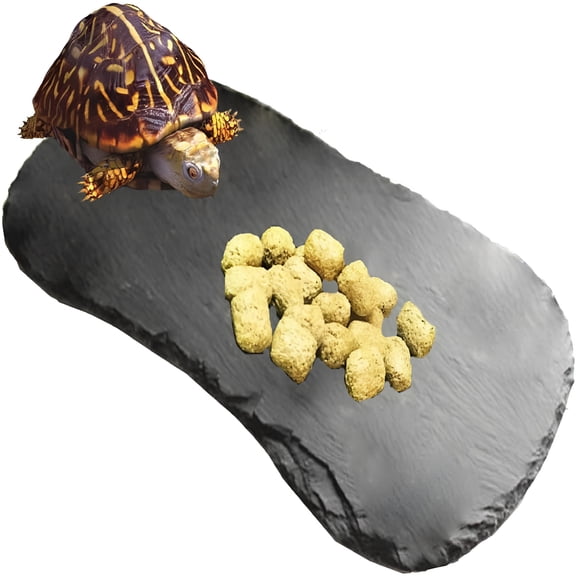 BPPEG Reptile Basking Platform,11X5.5 Tortoise Rock Plate Feeding Food Bowl Dish Feeding Slate Turtle Bathing Resting Platform for Lizard Gecko Bearded Dragon Chameleon Snake Frog