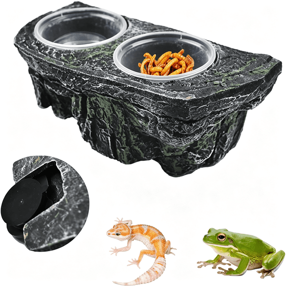 BPPEG Reptile Feeding Ledge with Suction Cups,Crested Gecko Feeder Ledges with 2 Pcs Water &Amp; Food Bowls Double Lizard Dish Bearded Dragon Tank Accessories for Geckos Chameleon Spider Snake
