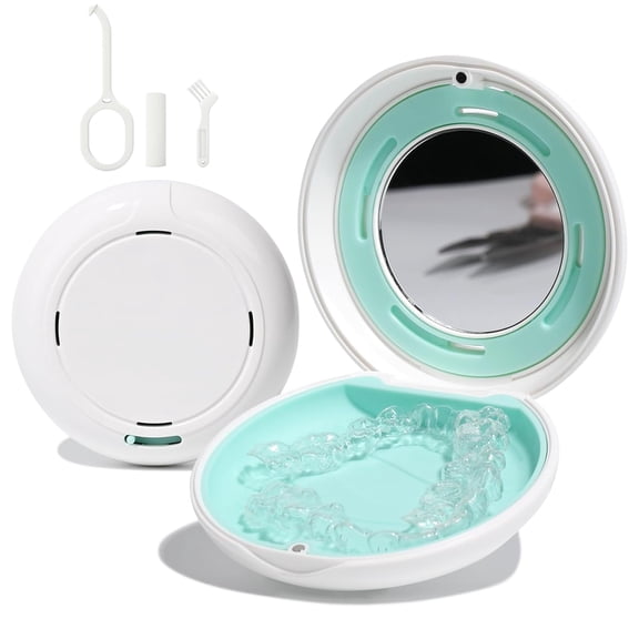BPPEG Retainer Case,Slim Aligner Case with Mirror,Compatible with Invisalign,Cute Retainer Orthodontic Box with Vent Holes,Mouth Guard Case,White