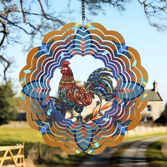 BPPEG Rooster Metal Wind Spinners - Chicken Gifts for Women Mom Grandma Wife, Hanging Wind Spinner for Outdoor & Indoor Decorations, 12 inch Wind Spinner for Ornament