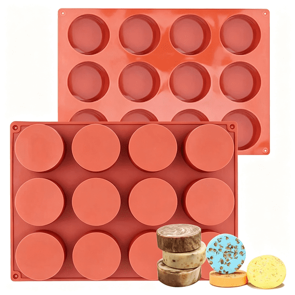 BPPEG Round Silicone Soap Mold,2 Pcs 12 Holes Handmade Shower Steamer Molds,Cylinder Soap Molds for Bath Bombs/Shower Tablets/Lotion Bars/Beeswax/Candles,Easy Release&Flexible Silicone Soap Molds