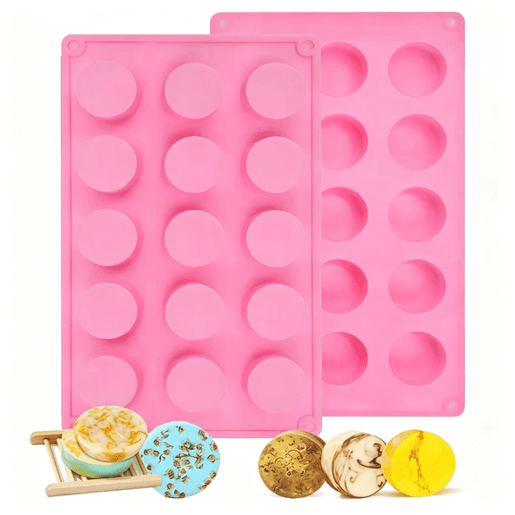 BPPEG Round Silicone Soap Mold 2 Pcs 15 Cavity Cylinder, for Handmade Soap Bath Bombs Shower Tablets Lotion Bars Beeswax