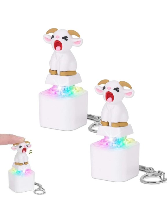 Screaming Goat Mine Button Keychain Set with Type-C Charging Cable Mechanical Click Stress Relief Keychain for Adults, Funny screaming goat button