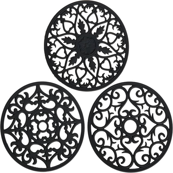 BPPEG Silicone Trivets for Hot Dishes,Pots and Pans,Hot Pads for Kitchen Quartz Countertops,Silicone Pot Holders Mat,Multi-Use Carved Heat Resistant Mat for Counter&Table,Set of 3 Black
