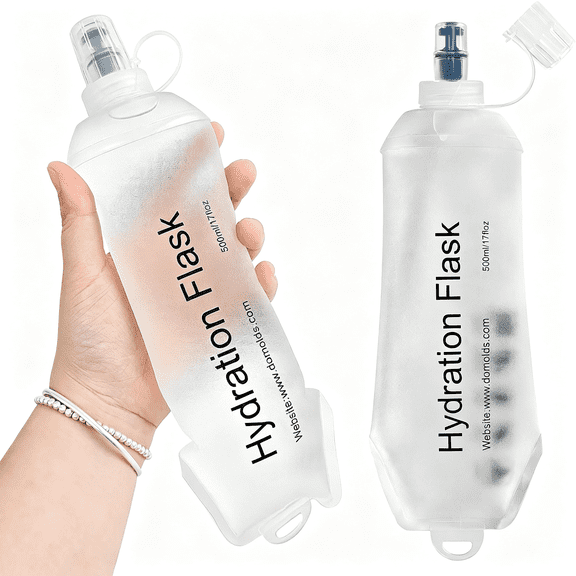 BPPEG Soft Flask, Tpu Collapsible Soft Water Bottle for Hydration Pack, Running Vest, Leak-Proof Folding Water Bottle for Hiking Cycling Climbing Jogging-500Ml White, 2Pcs