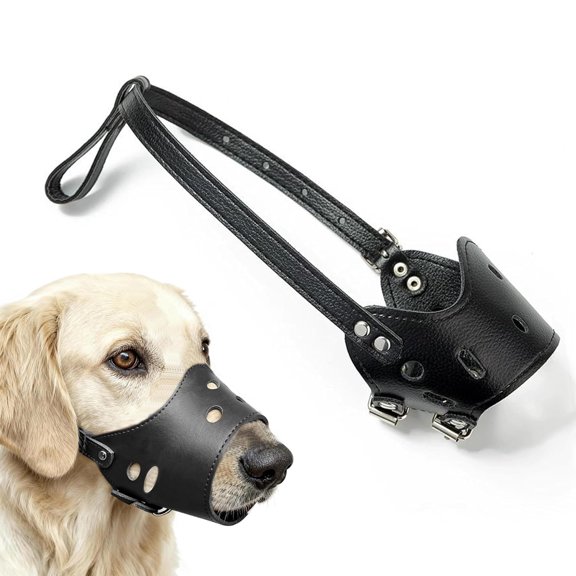 BPPEG Soft Pu Leather Dog Muzzles for Small Medium Large Dogs,Ajustable Breathable Dog Mouth Guard Cover to Prevent Biting Barking Chewing Breathable Adjustable Leather Muzzles for Dogs(Xs)