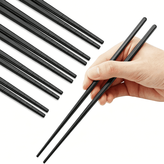BPPEG Stainless Steel Chopsticks Reusable Multicolor Lightweight 304 Metal Chopsticks Dishwasher Safe - 5 Pairs (Black)
