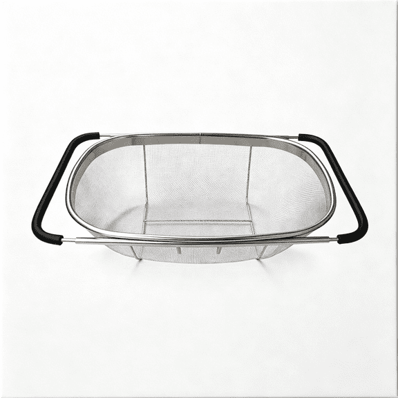 BPPEG Stainless Steel Colander Strainer - 6-Quart Collapsible Colander with Expandable Rubber Handles - Rectangular Sieve, Fine Mesh Stainless Steel Strainers and Colanders for Kitchen