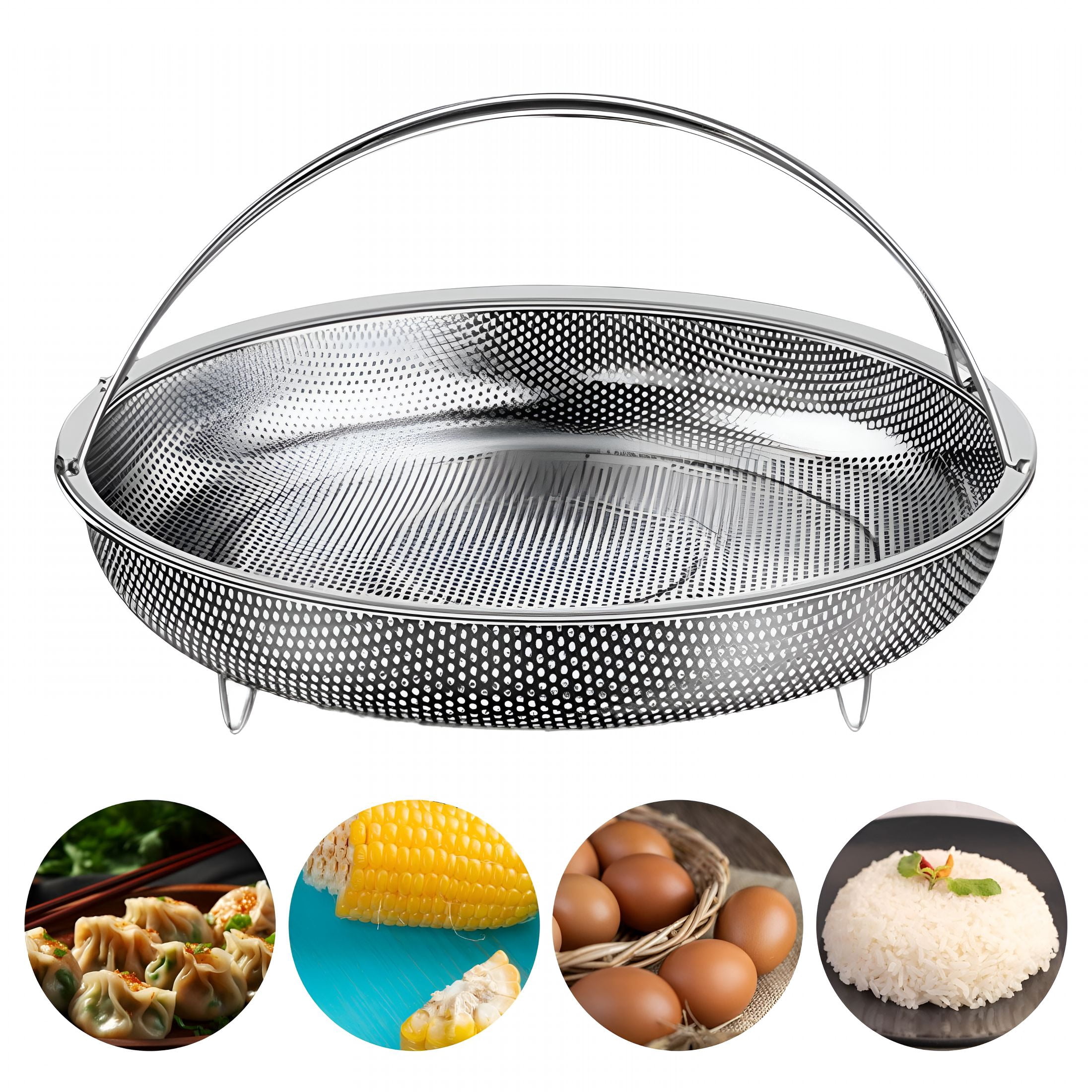 BPPEG Stainless Steel Steamer Basket Steamer Insert Rice Wash Sieve ...