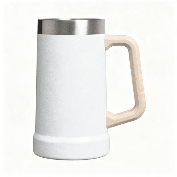BPPEG Stay-Chill Beer Stein 24 Oz,Heavy Duty Big Grip Handle,Beer Tumbler Drink Cup,Holds 2 Cans,Insulated Stainless Steel Party Mug,Bpa-Free,Hammertone Frost